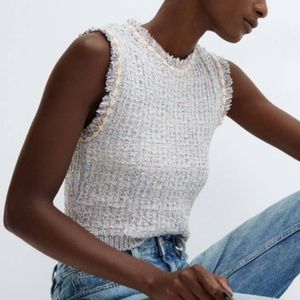 NEW! MANGO LIGHT BLUE TWEED BOUCLE KNIT TOP XS